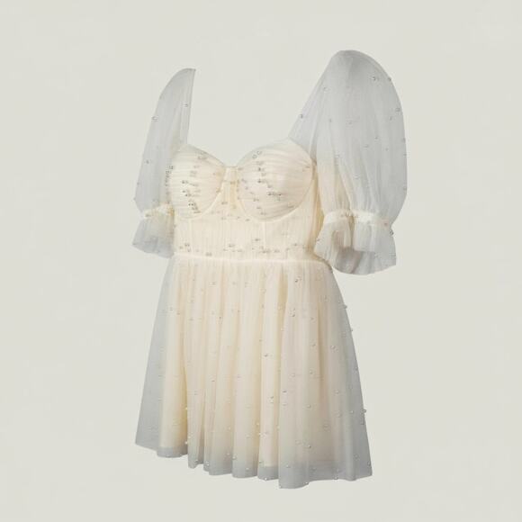 Ava Gowns Pearl Mini Dress Ivory Tulle Lace Up Back Coquette Bridal Size 16 New - Picture 4 of 16